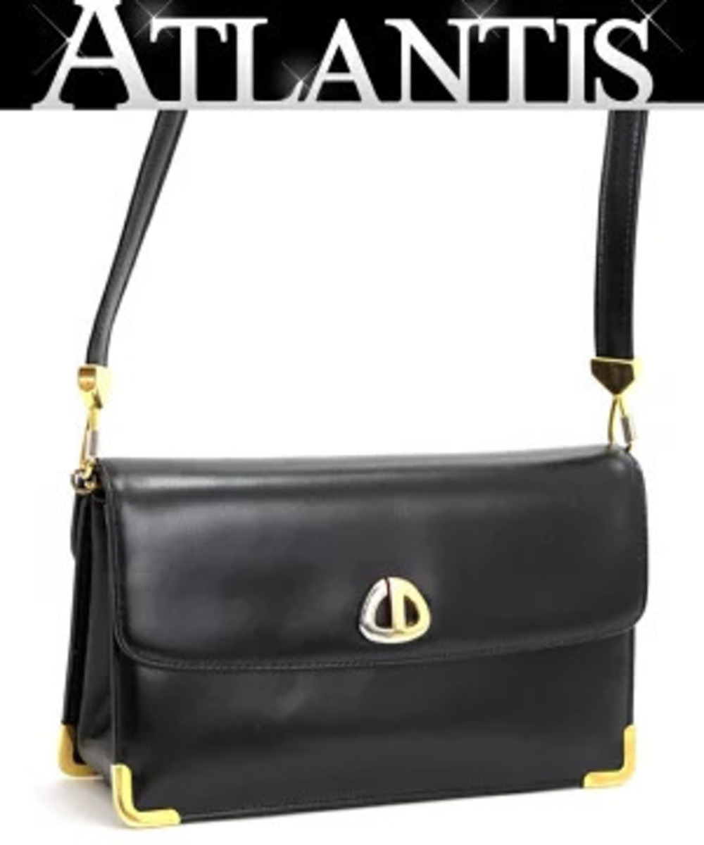 Christian Dior CD Shoulder Bag Clasp Pouch Clutch Leather Black